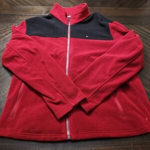 Tommy Hilfiger Mens Large Burgundy Black Colorblock Zip Up Jacket